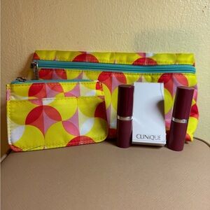 New Clinique makeup set - All About Shadow Duo/2 lipsticks /coin purse holder